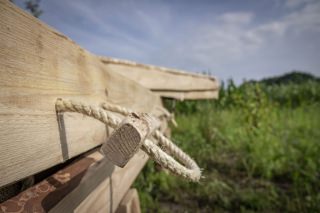 massief houten handgreep, natuurlijke touw